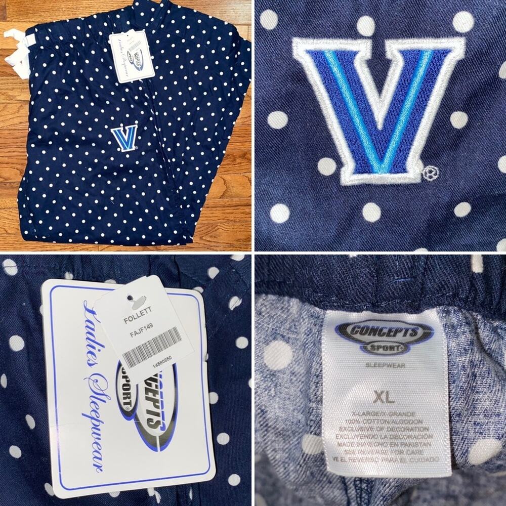 New NWT Womens Villanova Dot Flannel PJ Pajama Embroidered Lounge Pant XL